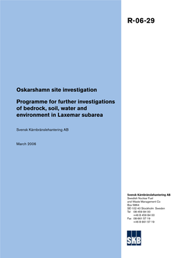 Oskarshamn Site Investigation – Programme for Further