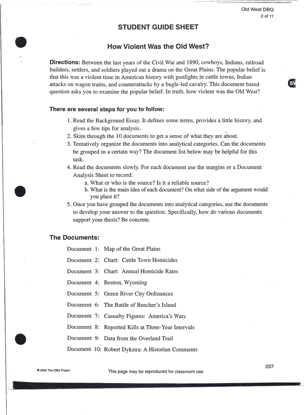 STUDENT GUIDE SHEET How Violent Was the Old West?