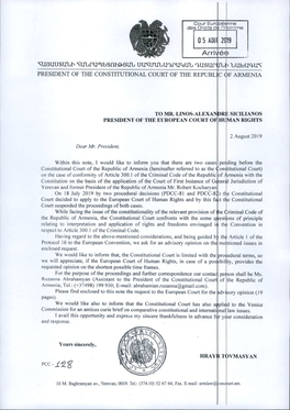 Request Advisory Opinion Constitutional Court of Armenia