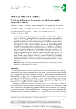 ORIGINAL RESEARCH ARTICLE Digital Storytelling: a Tool for Promoting Historical Understanding Among College Students Ericson H