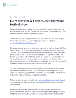 Extra Seats for X-Factor Lucy's Literature Festival Show