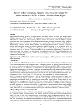 Review of Recommended Peaceful Projects and Contracts for Israeli-Palestine Conflict in Terms of International Rights