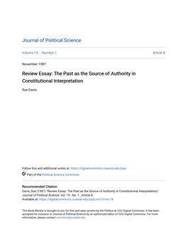 Review Essay: the Past As the Source of Authority in Constitutional Interpretation