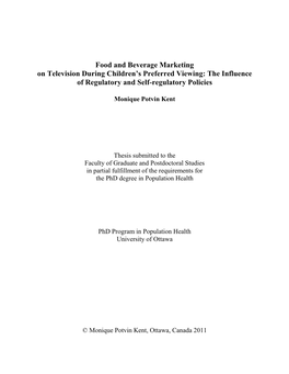 Food and Beverage Marketing on Television During Children's