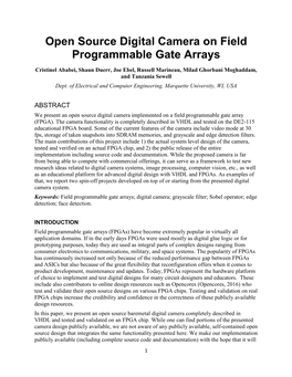 Open Source Digital Camera on Field Programmable Gate Arrays