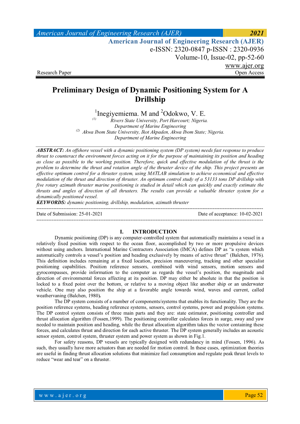 Preliminary Design of Dynamic Positioning System for a Drillship