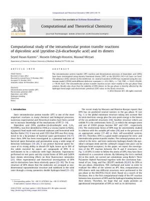 Computational Study of the Intramolecular Proton Transfer Reactions of Dipicolinic Acid (Pyridine-2,6-Dicarboxylic Acid) And