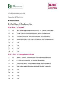 Provisional Programme Thursday 17 October