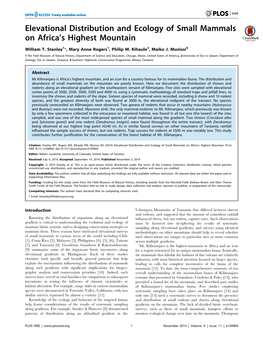 Elevational Distribution and Ecology of Small Mammals on Africa's