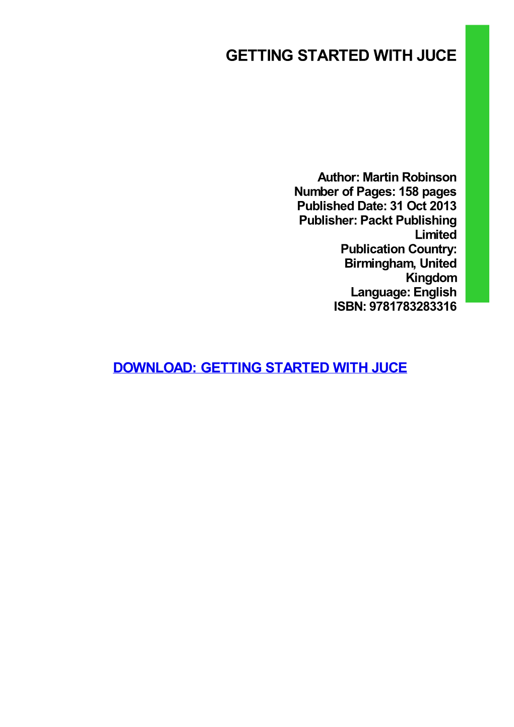 Getting Started with JUCE Download Free