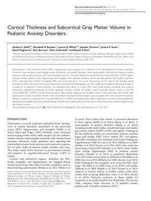 Cortical Thickness and Subcortical Gray Matter Volume in Pediatric Anxiety Disorders