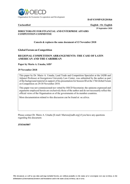 Regional Competition Agreements: the Case of Latin American and the Caribbean - Paper by Mario A