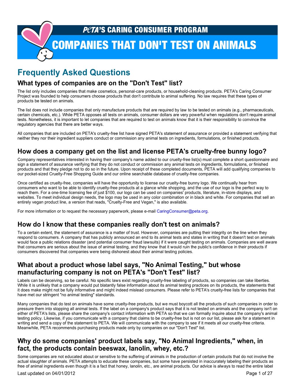 Companies Who Don't Test on Animals