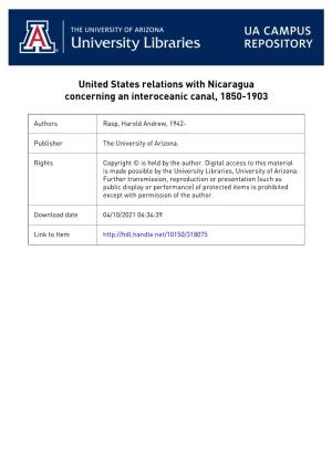 United States Relations with Nicaragua Concerning an Interoceanic Canal, 1850-1903