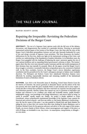 Revisiting the Federalism Decisions of the Burger Court