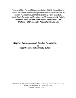 Speech by Major General Muhammadu Buhari, GCFR