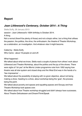 Report Joan Littlewood's Centenary, October 2014