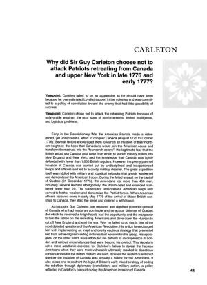 CARLETON Why Did Sir Guy Carleton Choose Not to Attack Patriots Retreating from Canada and Upper New York in Late 1776 and Early 1777?