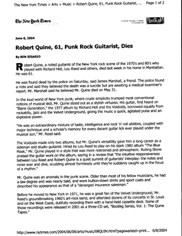 Robert Quine, 61, Punk Rock Guitarist' Dies