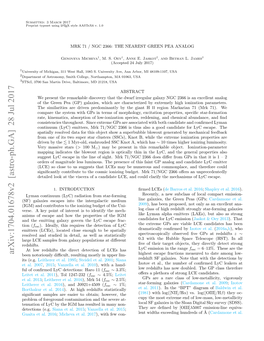 Arxiv:1704.01678V2 [Astro-Ph.GA] 28 Jul 2017 Been Notoriously Diﬃcult, Resulting Mostly in Upper Lim- Highest Escape Fractions Measured to Date Among Low- Its (E.G