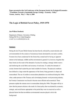 The Logic of British Forest Policy, 1919-1970