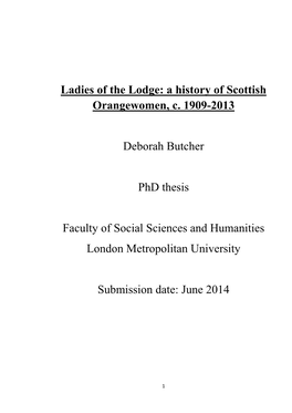 Ladies of the Lodge: a History of Scottish Orangewomen, C. 1909-2013