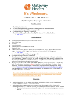 Authorization Requirements Medicare