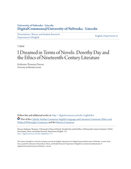 Dorothy Day and the Ethics of Nineteenth-Century Literature Katherine Thomsen Pierson University of Nebraska-Lincoln