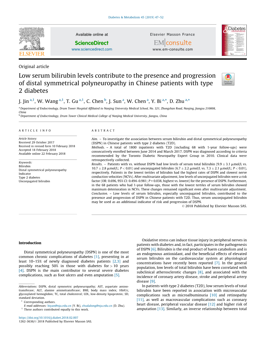 Low Serum Bilirubin Levels Contribute to the Presence and Progression ...