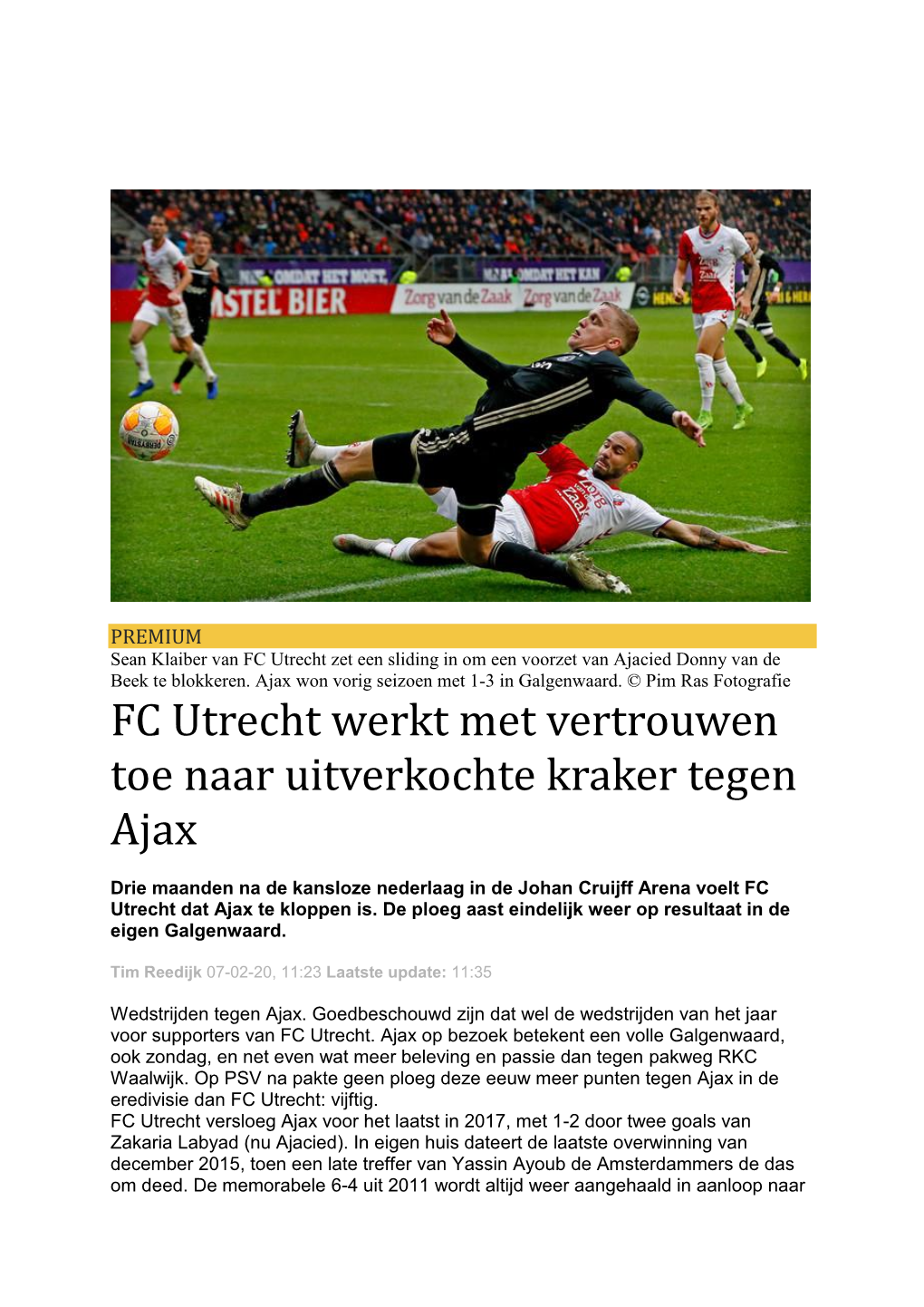 FC Utrecht Werkt Met Vertrouwen Toe Naar Uitverkochte Kraker Tegen Ajax
