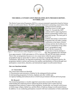 The Hirola Conservation Programme (Hcp) Progress Report, October, 2015
