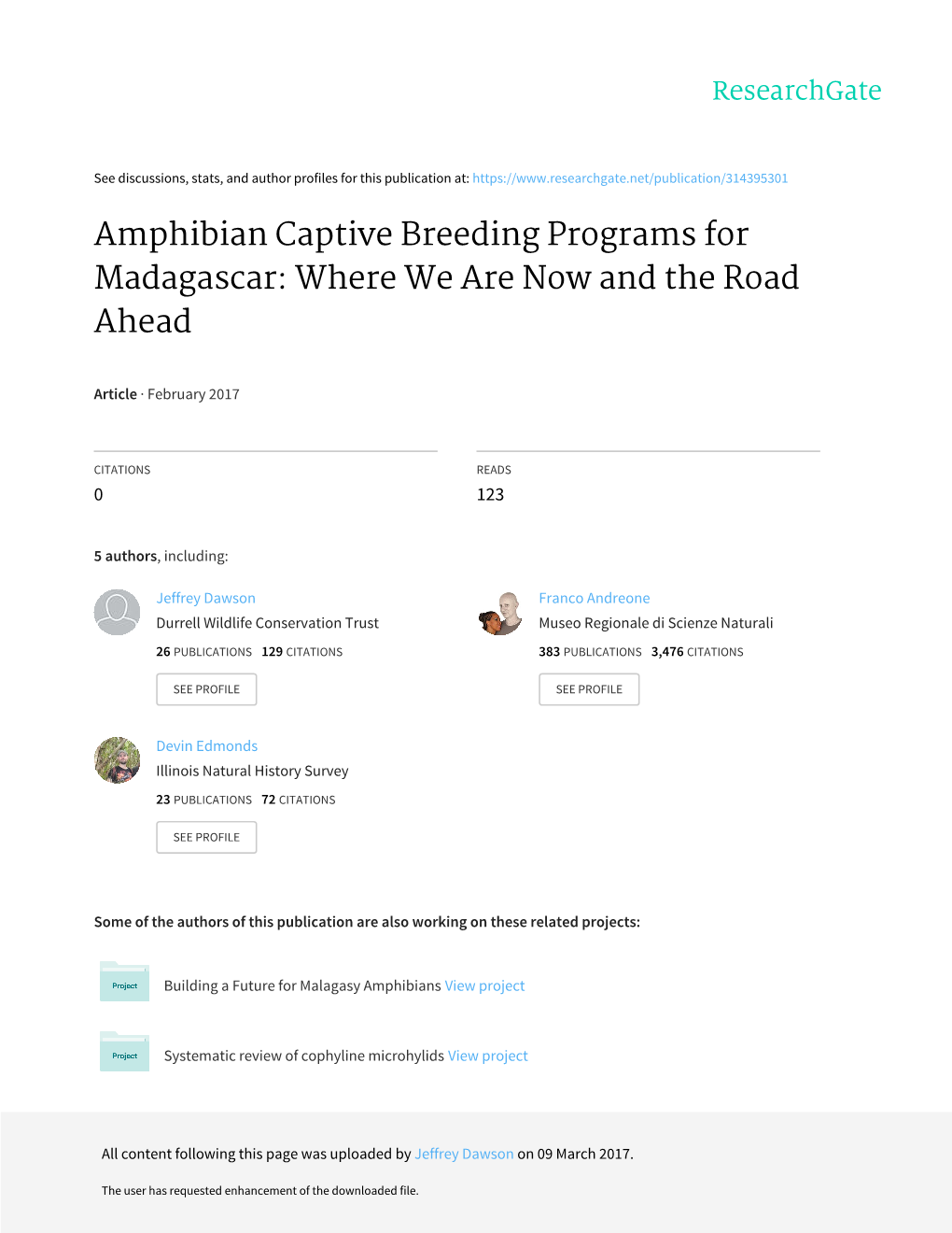 Amphibian Captive Breeding Programs for Madagascar: Where We Are Now