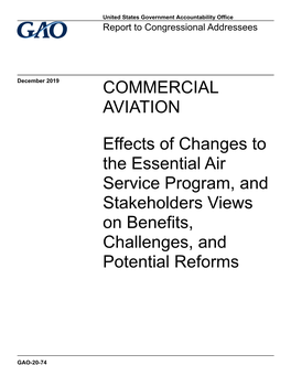 GAO-20-74, COMMERCIAL AVIATION: Effects of Changes to the Essential