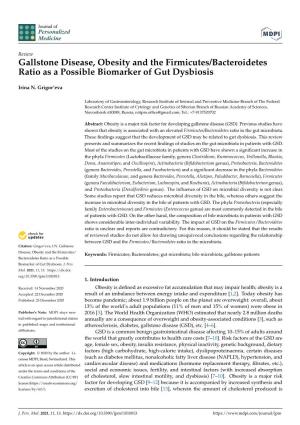 Gallstone Disease, Obesity and the Firmicutes/Bacteroidetes Ratio As a Possible Biomarker of Gut Dysbiosis