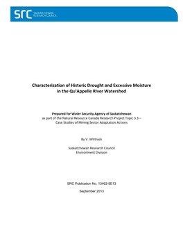 Characterization of Historic Drought and Excessive Moisture in the Qu’Appelle River Watershed