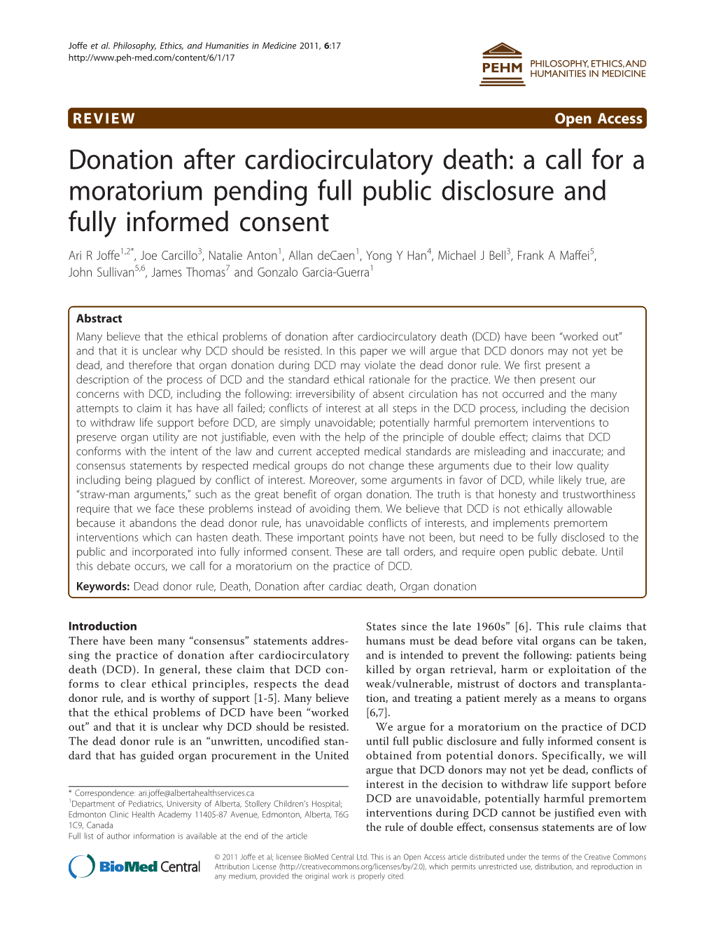 Donation After Cardiocirculatory Death