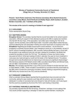Tweedsmuir Community Council Minutes 5 November 2015