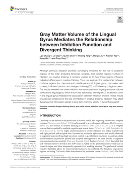 Gray Matter Volume of the Lingual Gyrus Mediates the Relationship Between Inhibition Function and Divergent Thinking