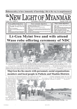 Lt-Gen Myint Swe and Wife Attend Waso Robe Offering Ceremony of NDC