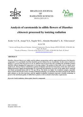 Analysis of Carotenoids in Edible Flowers of Dianthus Chinensis Processed by Ionizing Radiation