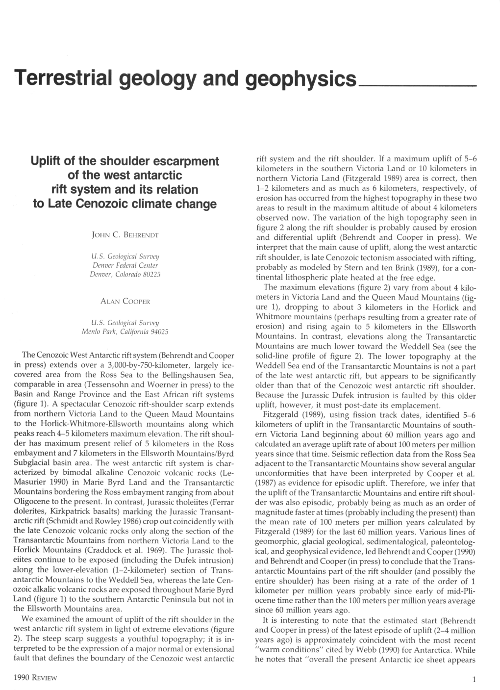 Terrestrial Geology and Geophysics