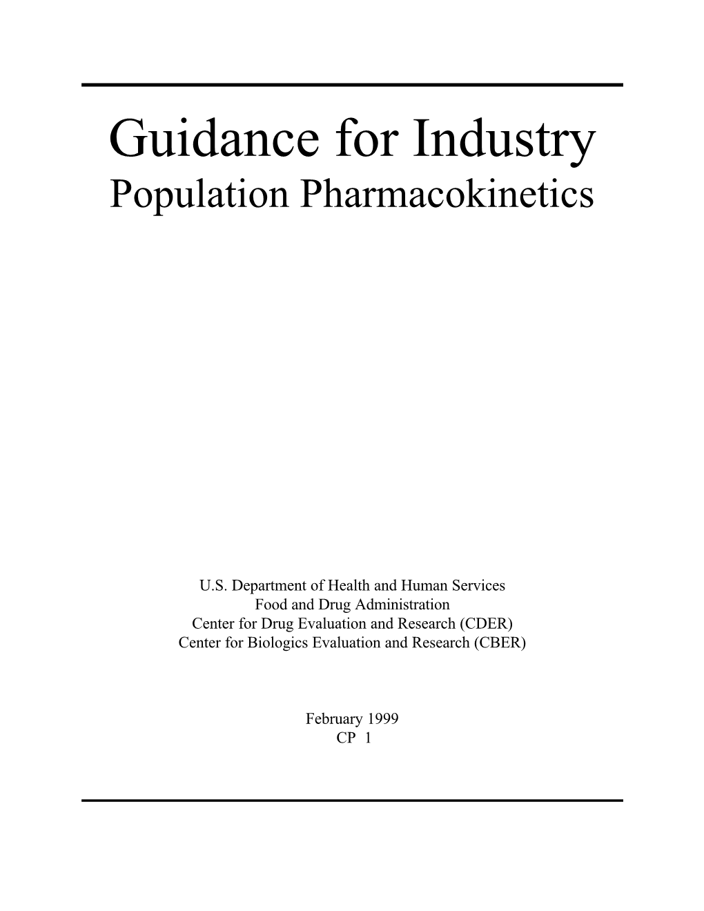 FDA Guidance for Industry Population Pharmacokinetics