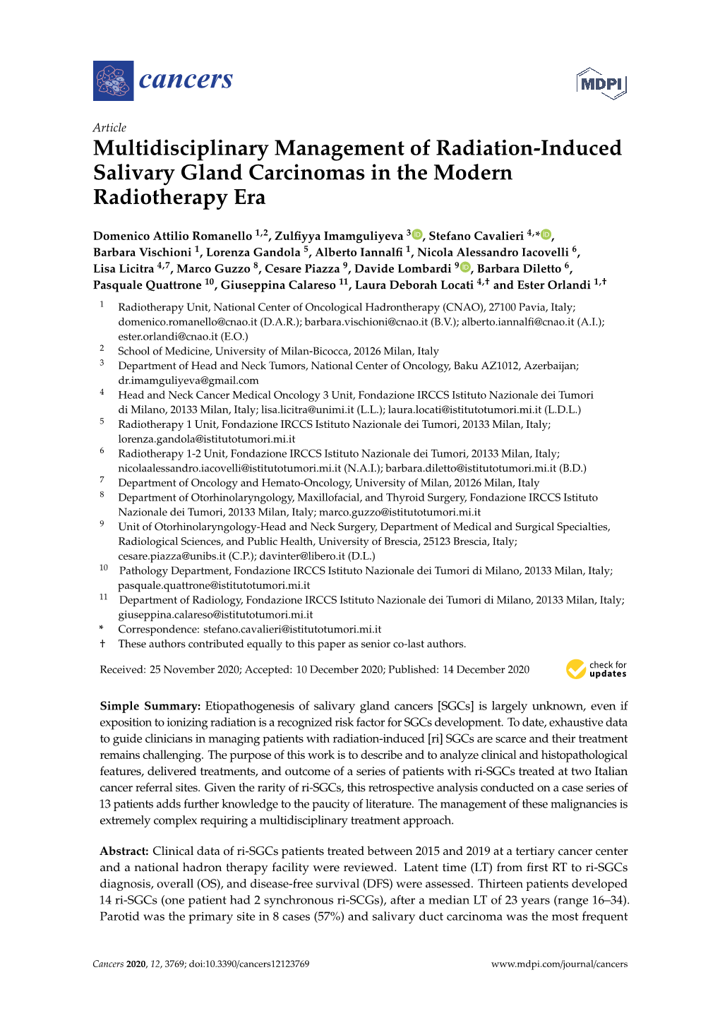 Multidisciplinary Management of Radiation-Induced Salivary Gland Carcinomas in the Modern Radiotherapy Era