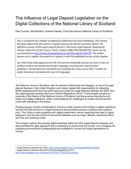 The Influence of Legal Deposit Legislation on the Digital Collections of the National Library of Scotland