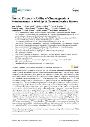 Limited Diagnostic Utility of Chromogranin a Measurements in Workup of Neuroendocrine Tumors