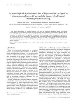 Aqueous Biphasic Hydroformylation of Higher Olefins Catalyzed By