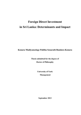 Foreign Direct Investment in Sri Lanka: Determinants and Impact