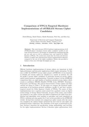 Comparison of FPGA-Targeted Hardware Implementations of Estream Stream Cipher Candidates