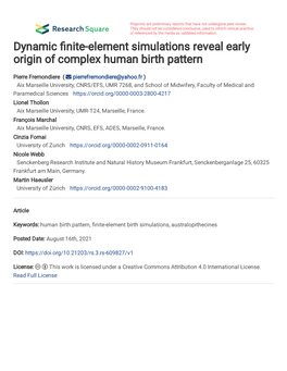 Dynamic Nite-Element Simulations Reveal Early Origin of Complex