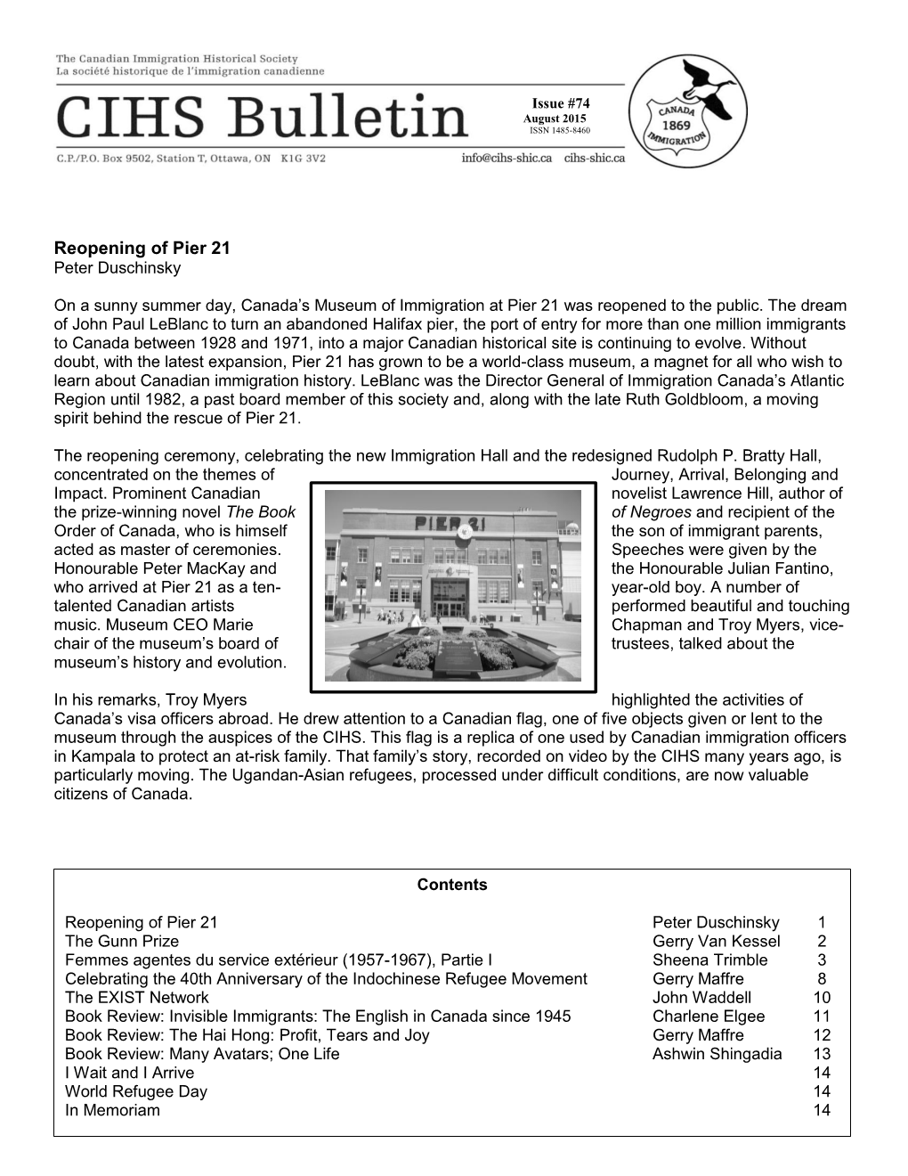 Bulletin 74 – August 2015